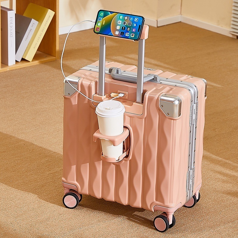 スーツケース 虹 レインボー グラデーション カラー 機内持ち込み 子ども用キャリーケース 小型 キャリーバッグ アルミフレームタイプ ファスナータイプ 軽量 ロック搭載 18インチ キッズ用