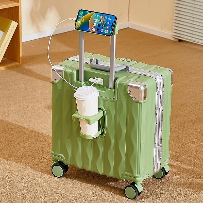 スーツケース 虹 レインボー グラデーション カラー 機内持ち込み 子ども用キャリーケース 小型 キャリーバッグ アルミフレームタイプ ファスナータイプ 軽量 ロック搭載 18インチ キッズ用