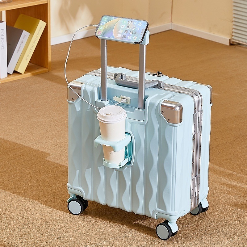 スーツケース 虹 レインボー グラデーション カラー 機内持ち込み 子ども用キャリーケース 小型 キャリーバッグ アルミフレームタイプ ファスナータイプ 軽量 ロック搭載 18インチ キッズ用