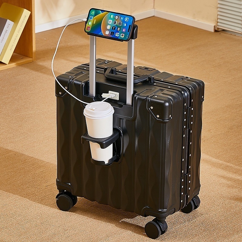 スーツケース 虹 レインボー グラデーション カラー 機内持ち込み 子ども用キャリーケース 小型 キャリーバッグ アルミフレームタイプ ファスナータイプ 軽量 ロック搭載 18インチ キッズ用