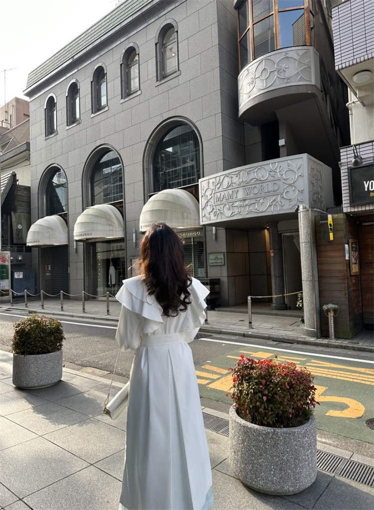 INSスタイル ロング 快適である コート 上品映え スーツ襟 受け取って腰 縫付 トレンチコート ダスターコート フリル