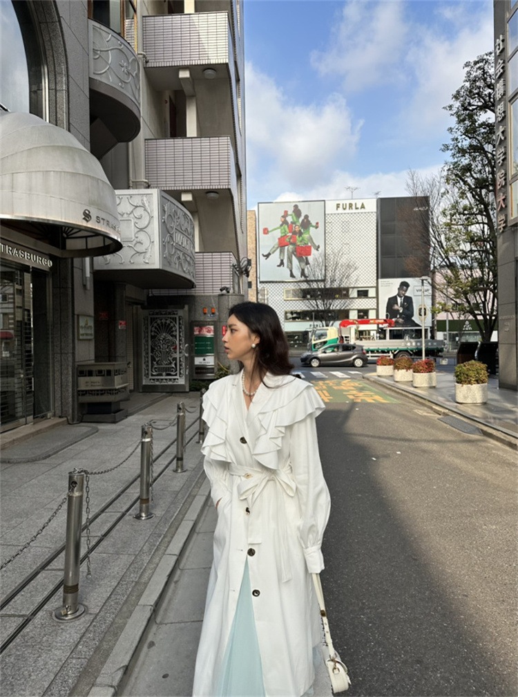 INSスタイル ロング 快適である コート 上品映え スーツ襟 受け取って腰 縫付 トレンチコート ダスターコート フリル