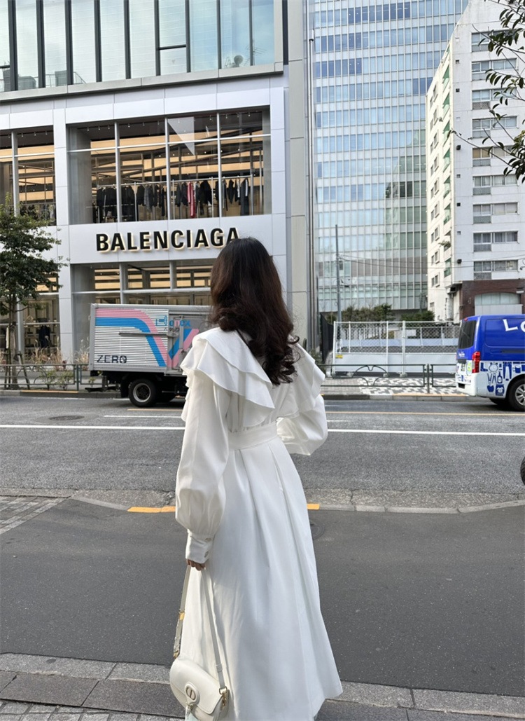 INSスタイル ロング 快適である コート 上品映え スーツ襟 受け取って腰 縫付 トレンチコート ダスターコート フリル