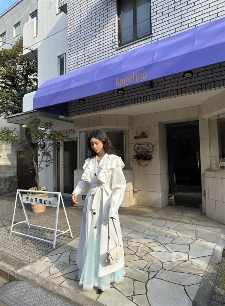 INSスタイル ロング 快適である コート 上品映え スーツ襟 受け取って腰 縫付 トレンチコート ダスターコート フリル