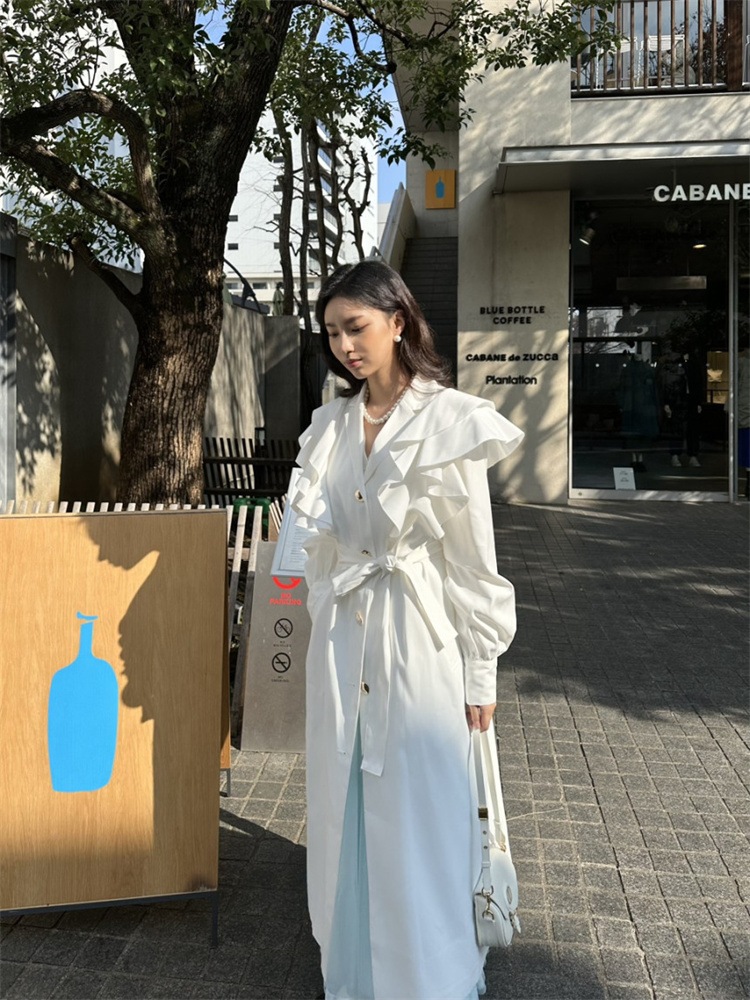 INSスタイル ロング 快適である コート 上品映え スーツ襟 受け取って腰 縫付 トレンチコート ダスターコート フリル