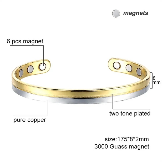 磁気純銅のための8ミリメートル調節可能な健康エネルギーゴールドシルバーカラーマッチング磁気バングル ストレス解消 痩身ブレスレット 女性の減量 エネルギーマグネット付きの磁気ブレスレット エネルギーヨ
