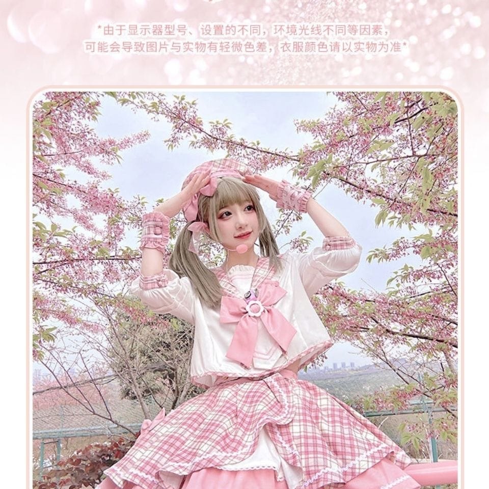 ロリータ スーツ ピンク 半袖 スウィート チェック柄スカート ロリータ スーツ ピンク 半袖 スウィート チェック柄スカート