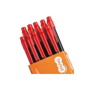 (まとめ) TANOSEE ノック式油性ボールペン 0.7mm 赤 業務用パック 1箱（10本） (×30セット)