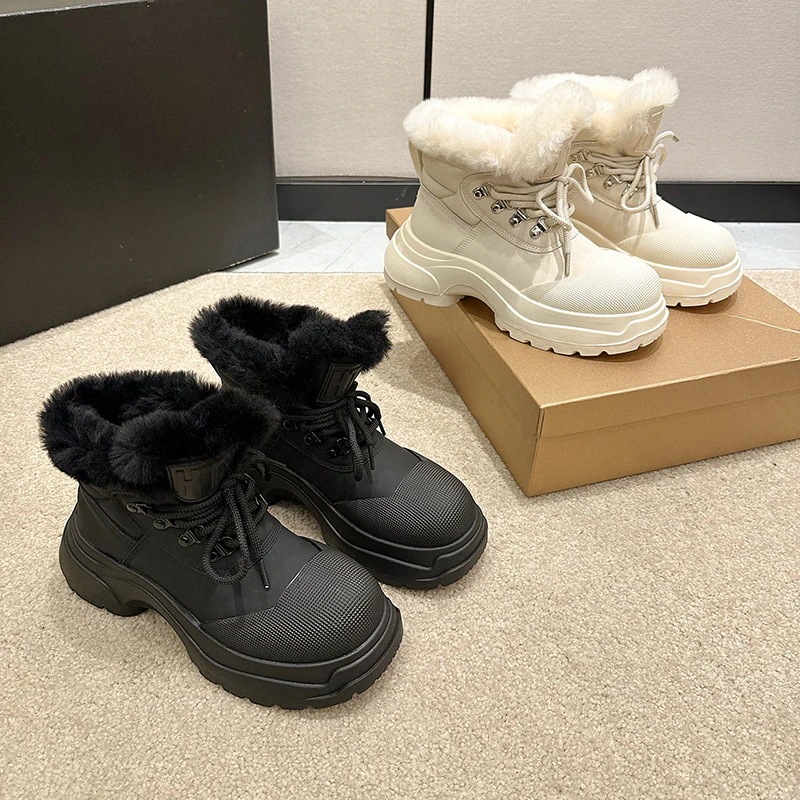 裏起毛ファッション ショートブーツ 厚底シューズフリース 厚底靴 身長アップ 美脚 裹起毛 厚手 マーディンブーツ ふわふわ 百掛け 快適 フラットシューズ スノーブーツ