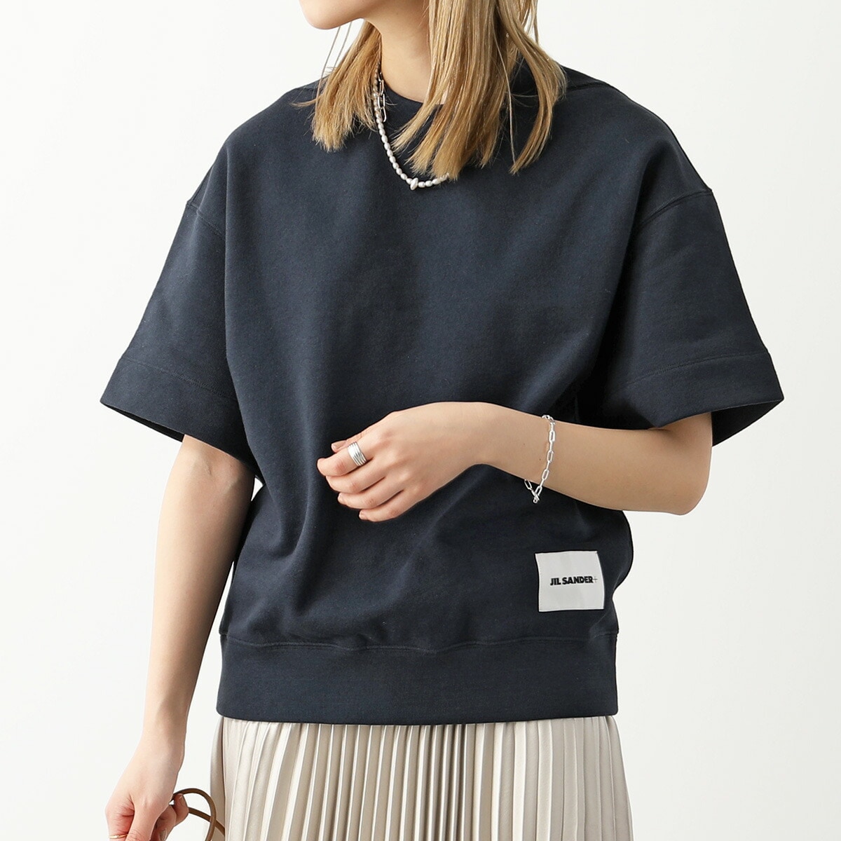 JIL SANDER+ ジルサンダー プラス 半袖 スウェット J40GC0105 J20010 J20039 レディース クルーネック ロゴ オーバーサイズ JIL SANDER+ ジルサンダー プラス 半袖 スウェット J40GC0105 J20010 J20039 レディース クルーネック ロゴ オーバーサイズ