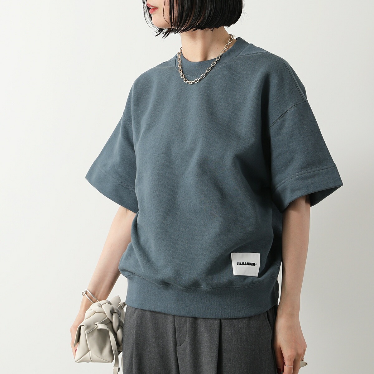 JIL SANDER+ ジルサンダー プラス 半袖 スウェット J40GC0105 J20010 J20039 レディース クルーネック ロゴ オーバーサイズ JIL SANDER+ ジルサンダー プラス 半袖 スウェット J40GC0105 J20010 J20039 レディース クルーネック ロゴ オーバーサイズ