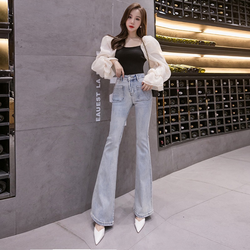 秋冬新作フレアパンツレディースハイウエストドレープジーンズストレッチスリムスリミングスリ 母の日-0009964