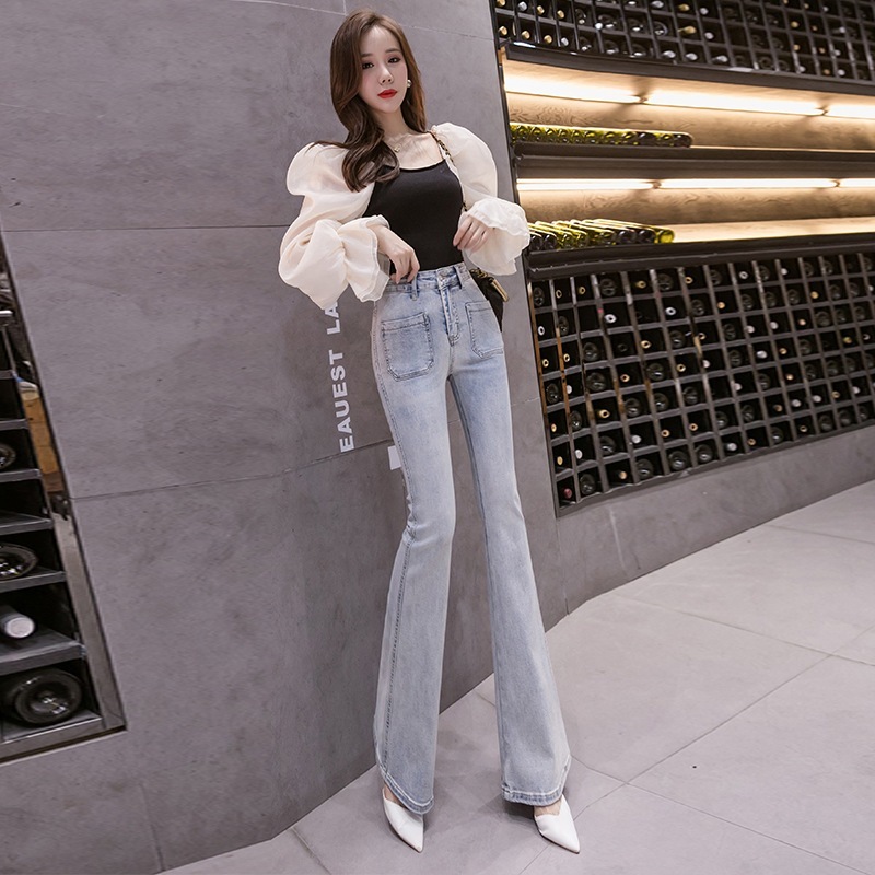 秋冬新作フレアパンツレディースハイウエストドレープジーンズストレッチスリムスリミングスリ 母の日-0009964