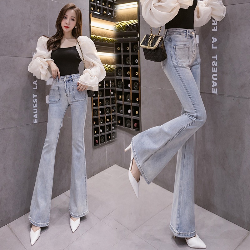 秋冬新作フレアパンツレディースハイウエストドレープジーンズストレッチスリムスリミングスリ 母の日-0009964