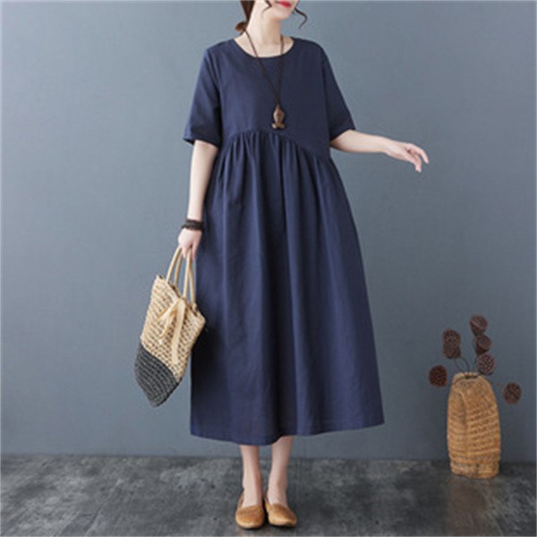 ぽっちゃり リゾート ワンピース 無地 5分袖あり aライン 大きいサイズ ママ 母の日 発表会 2次会 40代 50代 夏ワンピ オシャレ 韓国風dh181x6x6m6