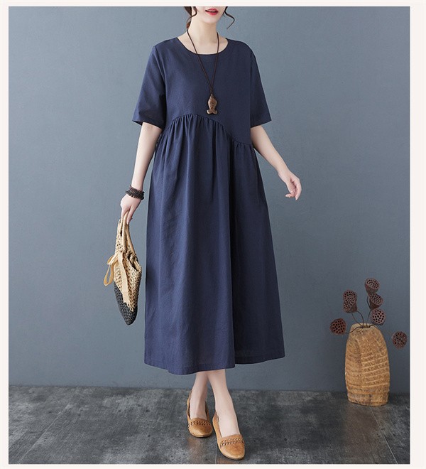 ぽっちゃり リゾート ワンピース 無地 5分袖あり aライン 大きいサイズ ママ 母の日 発表会 2次会 40代 50代 夏ワンピ オシャレ 韓国風dh181x6x6m6