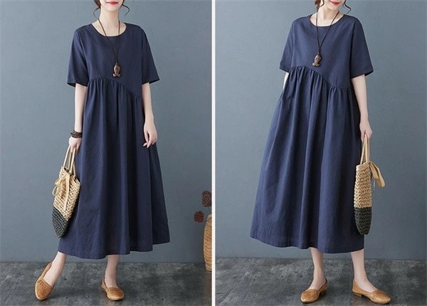 ぽっちゃり リゾート ワンピース 無地 5分袖あり aライン 大きいサイズ ママ 母の日 発表会 2次会 40代 50代 夏ワンピ オシャレ 韓国風dh181x6x6m6