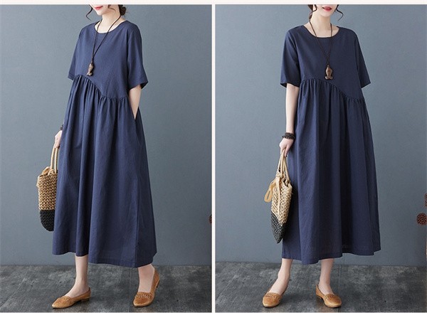 ぽっちゃり リゾート ワンピース 無地 5分袖あり aライン 大きいサイズ ママ 母の日 発表会 2次会 40代 50代 夏ワンピ オシャレ 韓国風dh181x6x6m6