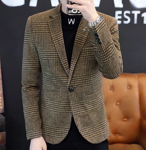 メンズ 男性用 ジャケット スーツ アウター 上着 ウール ミドル丈 長袖 襟付き スーツカラー スリム スマート 異国風 厚手 ベルベット カジュアル 上品 おしゃれ かっこいい レトロ こなれ感