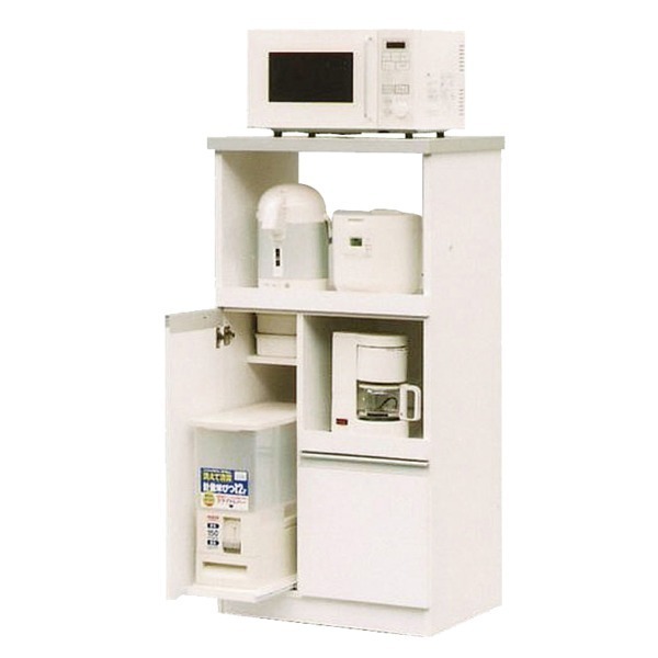 レンジ台(キッチン収納) 2型 幅60cm スライドレール/二口コンセント/米びつ付き 日本製 ホワイト(白) 完成品