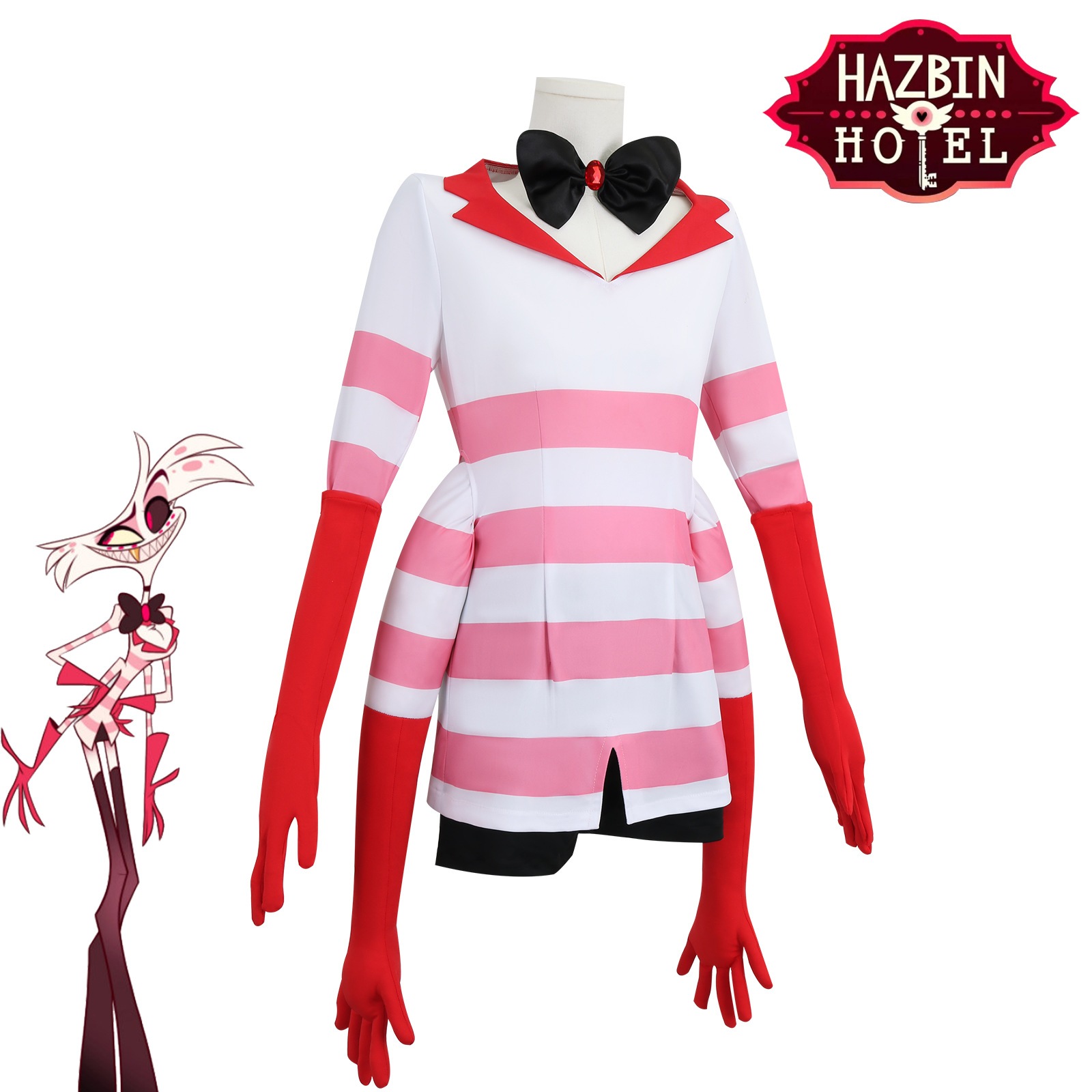 ハロウィン漫多地獄宿屋cos服Angel Dust Angel 4腕赤白ストライプスカートAngel cos服 ハロウィン漫多地獄宿屋cos服Angel Dust Angel 4腕赤白ストライプスカートAngel cos服