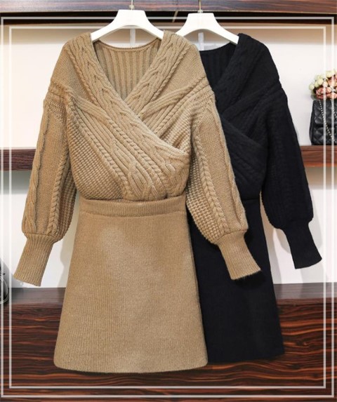 ニットトップス スリム セーター ミニスカート 2点セット大きいサイズ レディース 平干し ニット ニットセーター vネック カーディガン knit sweater ニットトップス スリム セーター ミニスカート 2点セット大きいサイズ レディース 平干し ニット ニットセーター vネック カーディガン knit sweater