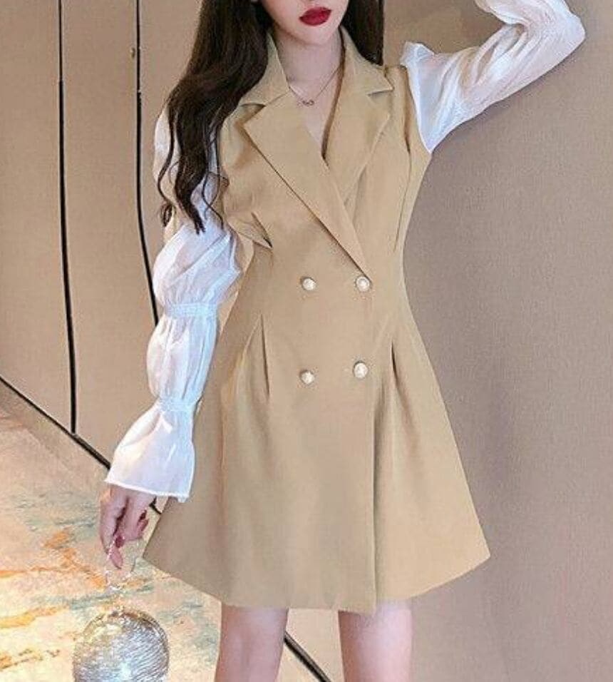 ワンピース 上着 人気 おすすめ おしゃれ お洒落 激安 安い プチプラ ブラウス シャツ 長袖 ロング ベスト Vネック Aライン 膝丈 ミニスカート 無地 フリル ポリエステル 可愛い