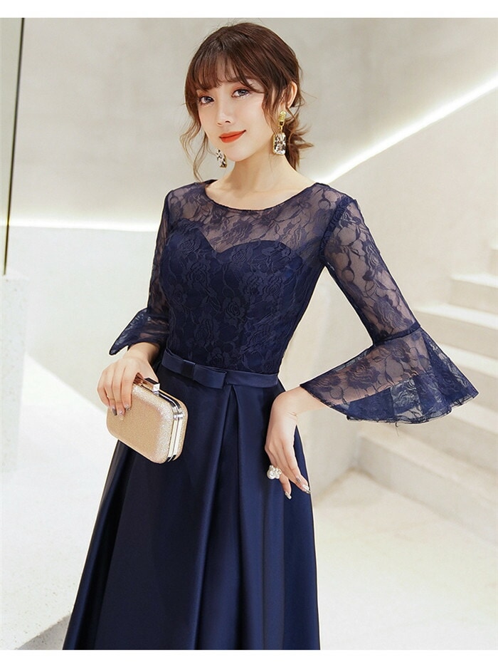 パーティードレス 結婚式 服装 ドレス ワンピース ロングワンピース パーティードレス 結婚式 ロング 袖あり 韓国風 大きいサイズ フォーマルドレス レースワンピース お呼ばれ 二次会 披露宴 謝恩
