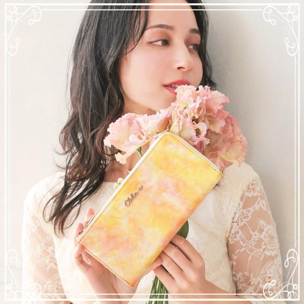 財布レディース 長財布 L字ファスナー がま口 エナメル 日本製 本革 アートレザー 華やか おしゃれ 大容量 Clelia-u- クレリアユー Bouquet CLU-801