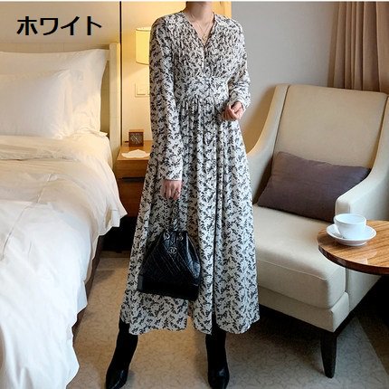 【取寄:納期2週間】ロングワンピース レディース ワンピース 長袖 シフォンワンピース ロング丈 Vネック カジュアル きれいめ お出掛け おしゃれ 総柄 春秋 Aライン ハイウエスト 花柄 フラワー 【取寄:納期2週間】ロングワンピース レディース ワンピース 長袖 シフォンワンピース ロング丈 Vネック カジュアル きれいめ お出掛け おしゃれ 総柄 春秋 Aライン ハイウエスト 花柄 フラワー