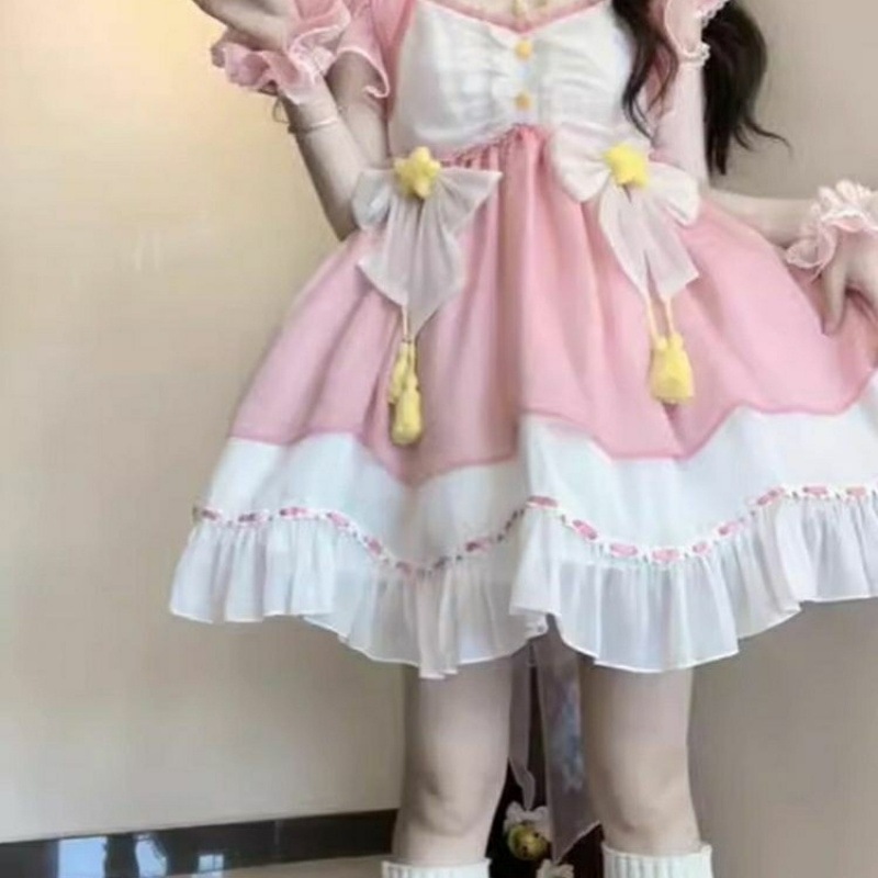 【急速発送】ピンクロリータワンピースワンピースワンピースプリンセススカート軽やかlo秋の万能アイテム