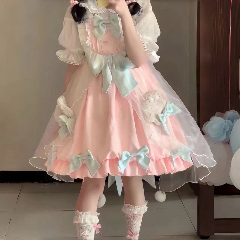 【急速発送】ピンクロリータワンピースワンピースワンピースプリンセススカート軽やかlo秋の万能アイテム