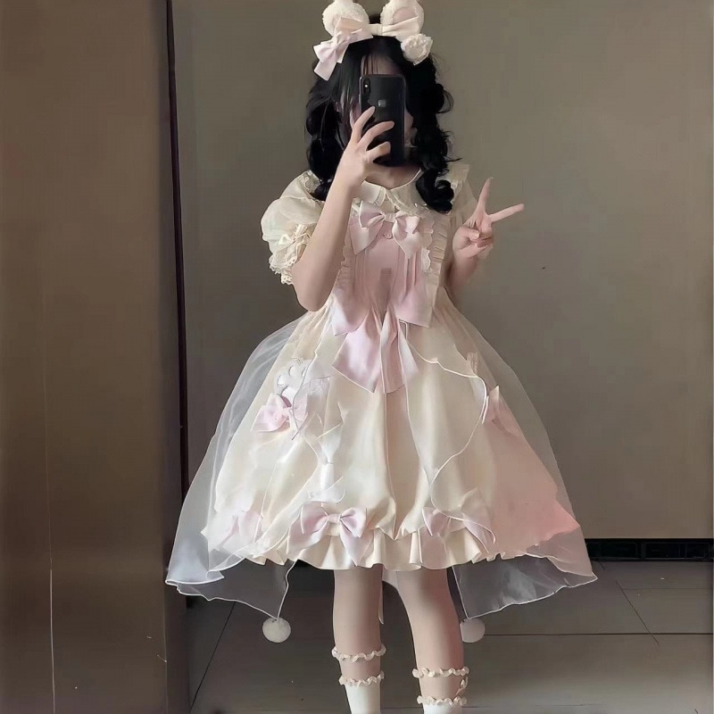 【急速発送】ピンクロリータワンピースワンピースワンピースプリンセススカート軽やかlo秋の万能アイテム