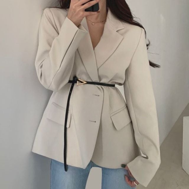 テーラードジャケット スーツ レディース Vネック 長袖 無地 アプリコット ブラック ベージュ ベルト付き フォーマル 体型カバー 韓国 テーラードジャケット スーツ レディース Vネック 長袖 無地 アプリコット ブラック ベージュ ベルト付き フォーマル 体型カバー 韓国