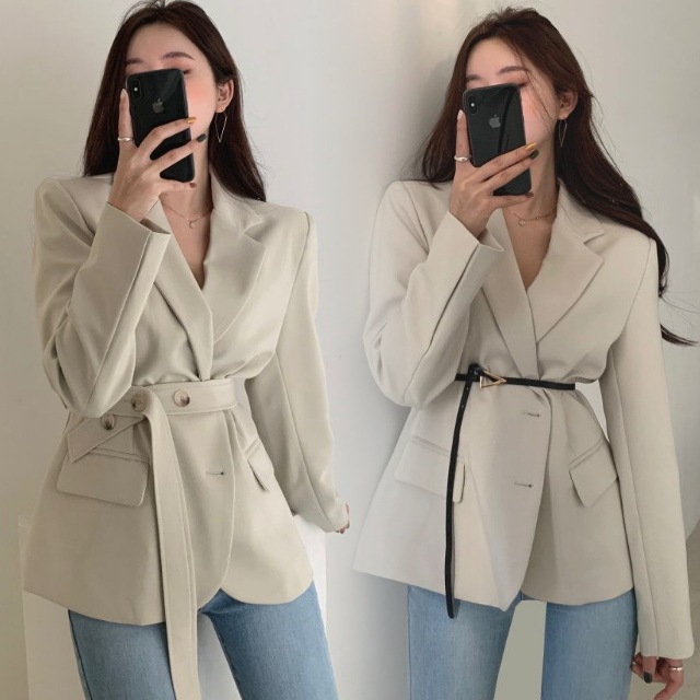 テーラードジャケット スーツ レディース Vネック 長袖 無地 アプリコット ブラック ベージュ ベルト付き フォーマル 体型カバー 韓国 テーラードジャケット スーツ レディース Vネック 長袖 無地 アプリコット ブラック ベージュ ベルト付き フォーマル 体型カバー 韓国