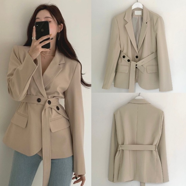 テーラードジャケット スーツ レディース Vネック 長袖 無地 アプリコット ブラック ベージュ ベルト付き フォーマル 体型カバー 韓国 テーラードジャケット スーツ レディース Vネック 長袖 無地 アプリコット ブラック ベージュ ベルト付き フォーマル 体型カバー 韓国