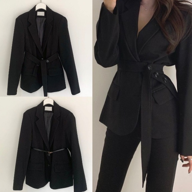 テーラードジャケット スーツ レディース Vネック 長袖 無地 アプリコット ブラック ベージュ ベルト付き フォーマル 体型カバー 韓国 テーラードジャケット スーツ レディース Vネック 長袖 無地 アプリコット ブラック ベージュ ベルト付き フォーマル 体型カバー 韓国
