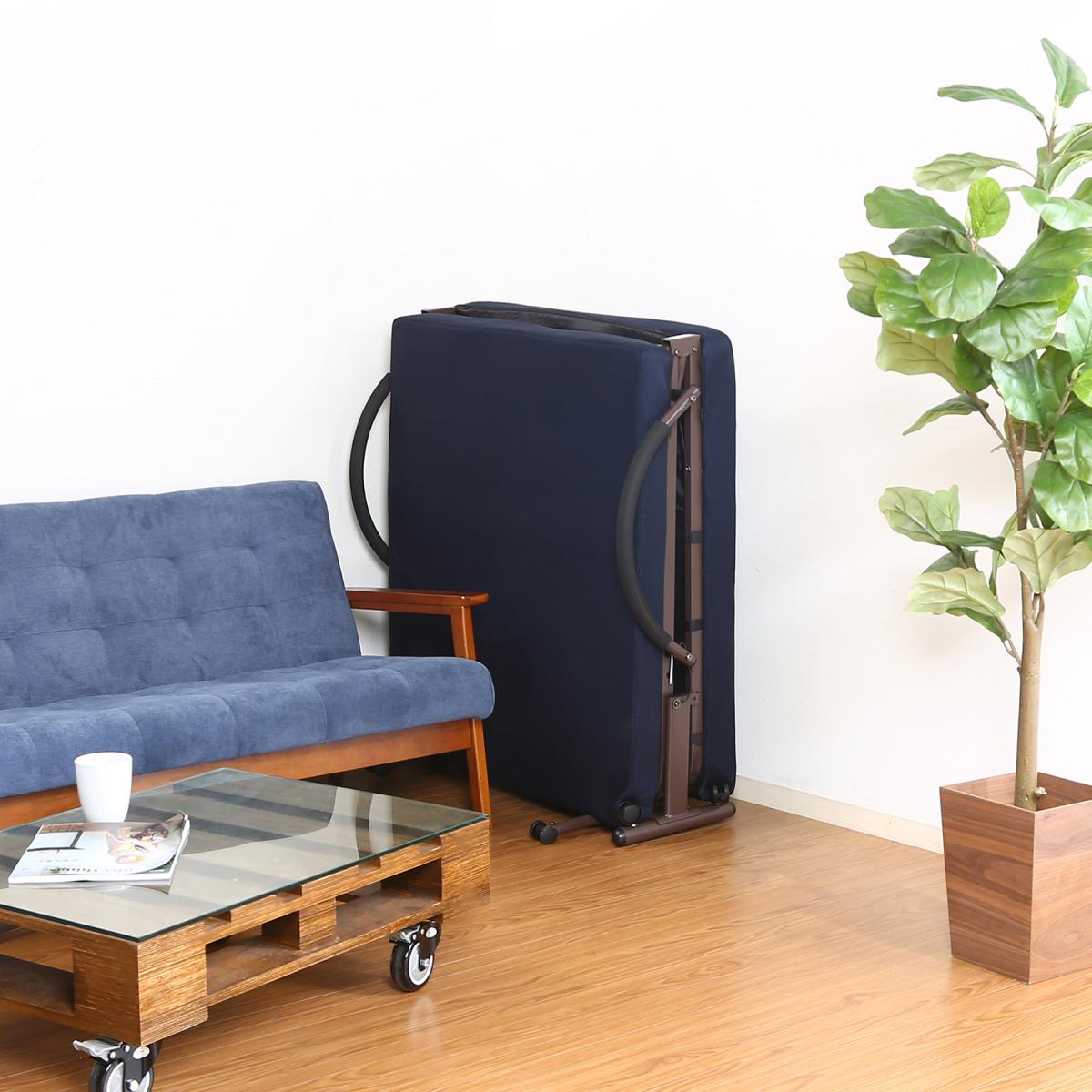 i】不二貿易 折りたたみ 電動ベッド ネイビー 高床タイプ 14745 FU-05