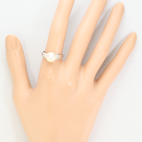 PT900 プラチナ リング 11号 パール(真珠) 約9mm ダイヤ 0.15 ジュエリー 中古 PT900 プラチナ リング 11号 パール(真珠) 約9mm ダイヤ 0.15 ジュエリー 中古