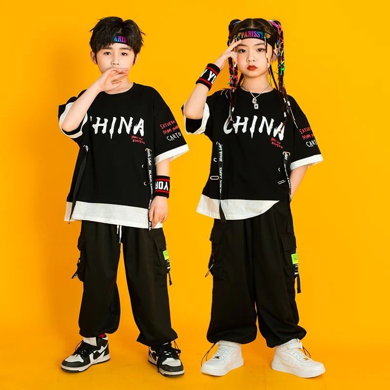 六一子供街舞潮服演出服男の子ヒップホップセット女の子hiphopジャズダンス潮服セット