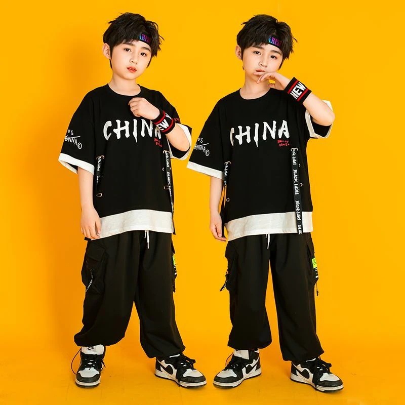 六一子供街舞潮服演出服男の子ヒップホップセット女の子hiphopジャズダンス潮服セット