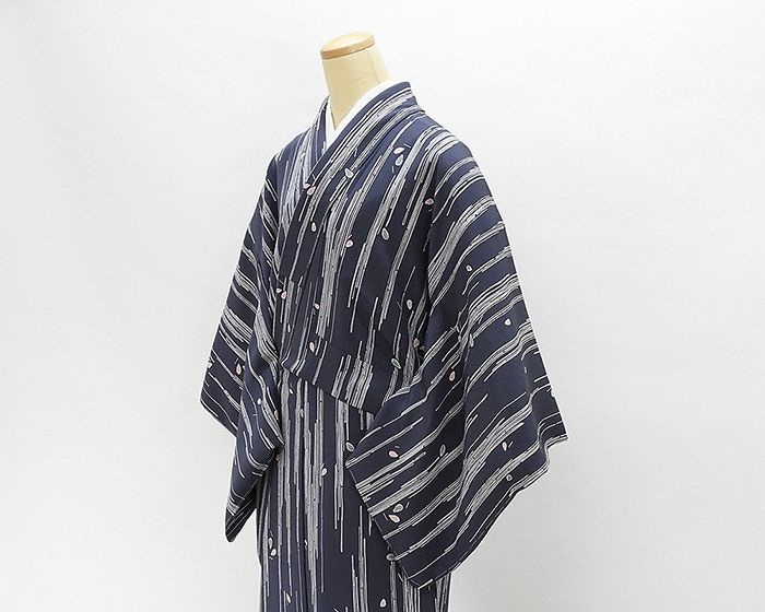 m672＊美品 正絹 縦縞 手縫い仕立て 小紋