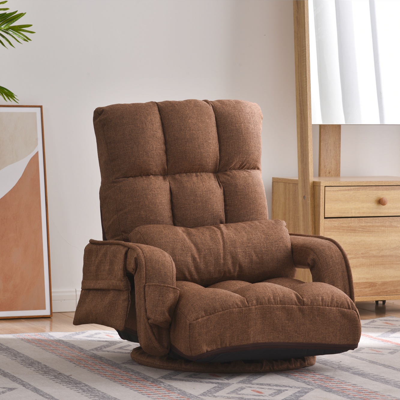 [国内即発送]回転式座椅子 肘掛け ハイバック 座いす リクライニング 1人掛けソファー フロア ソファー リラックスチェア 折りたたみ リクライニングチェアー ファブリック 座イス おしゃれ 椅子