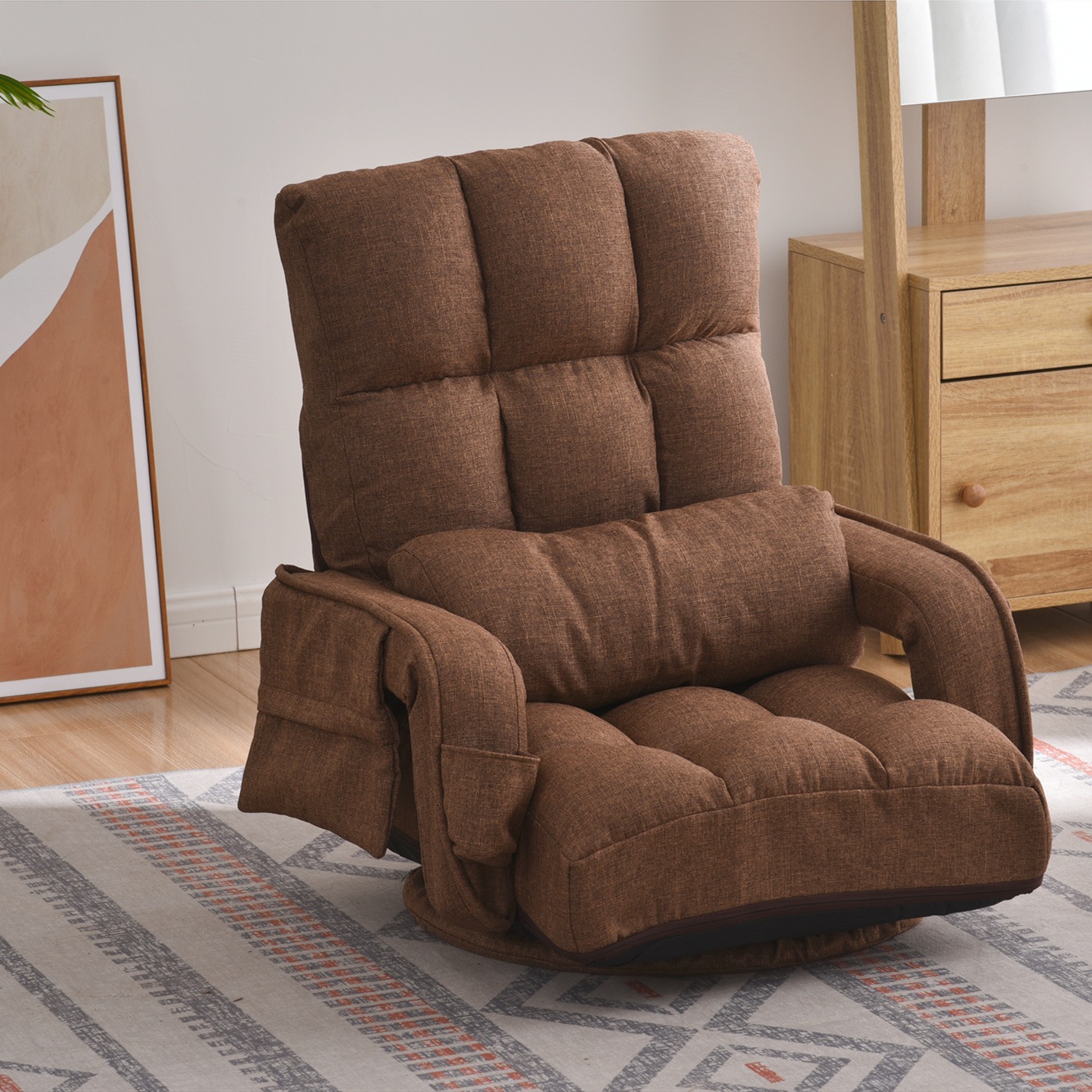 [国内即発送]回転式座椅子 肘掛け ハイバック 座いす リクライニング 1人掛けソファー フロア ソファー リラックスチェア 折りたたみ リクライニングチェアー ファブリック 座イス おしゃれ 椅子