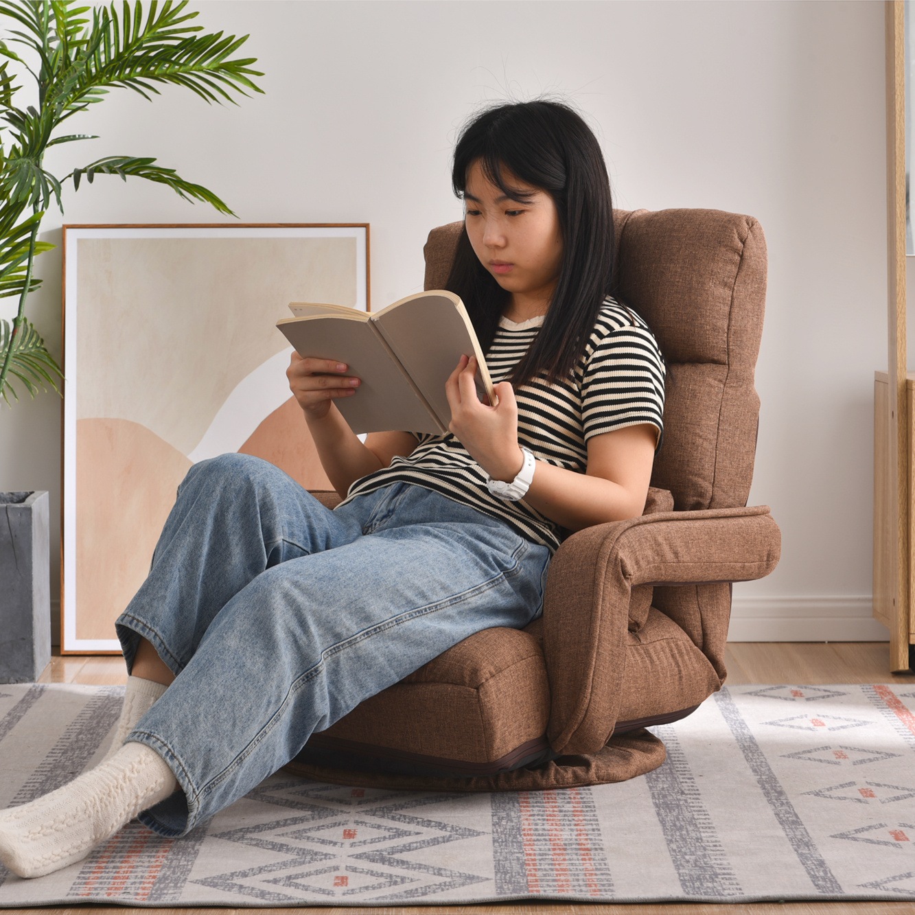 [国内即発送]回転式座椅子 肘掛け ハイバック 座いす リクライニング 1人掛けソファー フロア ソファー リラックスチェア 折りたたみ リクライニングチェアー ファブリック 座イス おしゃれ 椅子