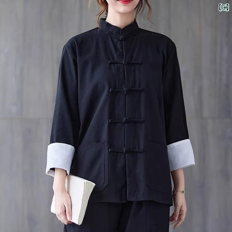 レディース シャツ トップス 女性用 コットンリネン 長袖 シャツ 春秋 レトロ ボタン スタンドカラー 高級 リネン レディース 中国 茶 ドレス トップ レディース シャツ トップス 女性用 コットンリネン 長袖 シャツ 春秋 レトロ ボタン スタンドカラー 高級 リネン レディース 中国 茶 ドレス トップ