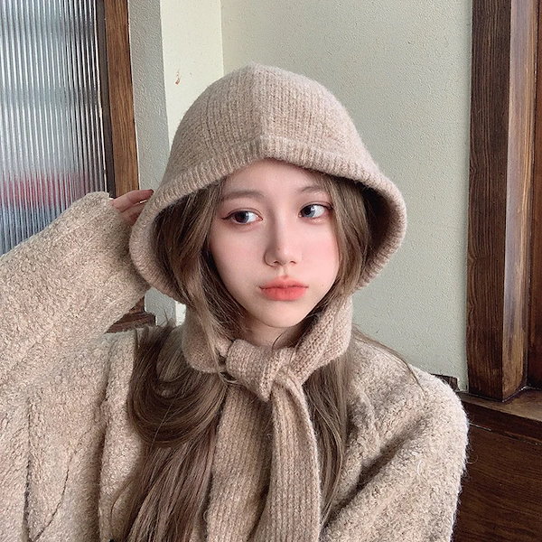 Qoo10] 秋冬帽子 赤ずきん韓国版ニットフード小マ