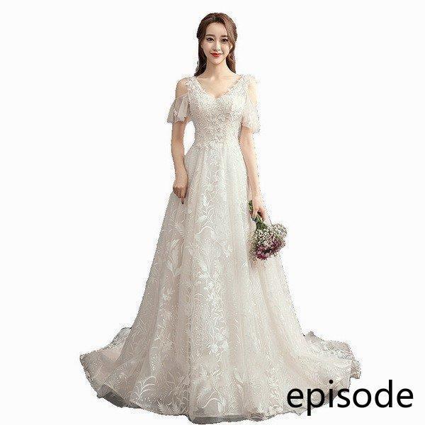 ウェディングドレス ウェディングドレス白 パーティードレス エンパイア/トレーン 花嫁ロングドレス 結婚式 V襟 二次会 エレガント レース 挙式hs4995