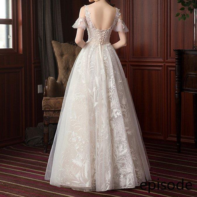 ウェディングドレス ウェディングドレス白 パーティードレス エンパイア/トレーン 花嫁ロングドレス 結婚式 V襟 二次会 エレガント レース 挙式hs4995