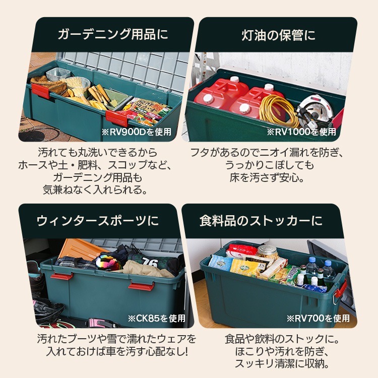 【目玉商品】コンテナボックス 蓋付き 屋外 収納 工具箱 キャンプ 車載 防災 頑丈 160L 大容量 キャスター付き RVBOX1000 RV1000R メガ割